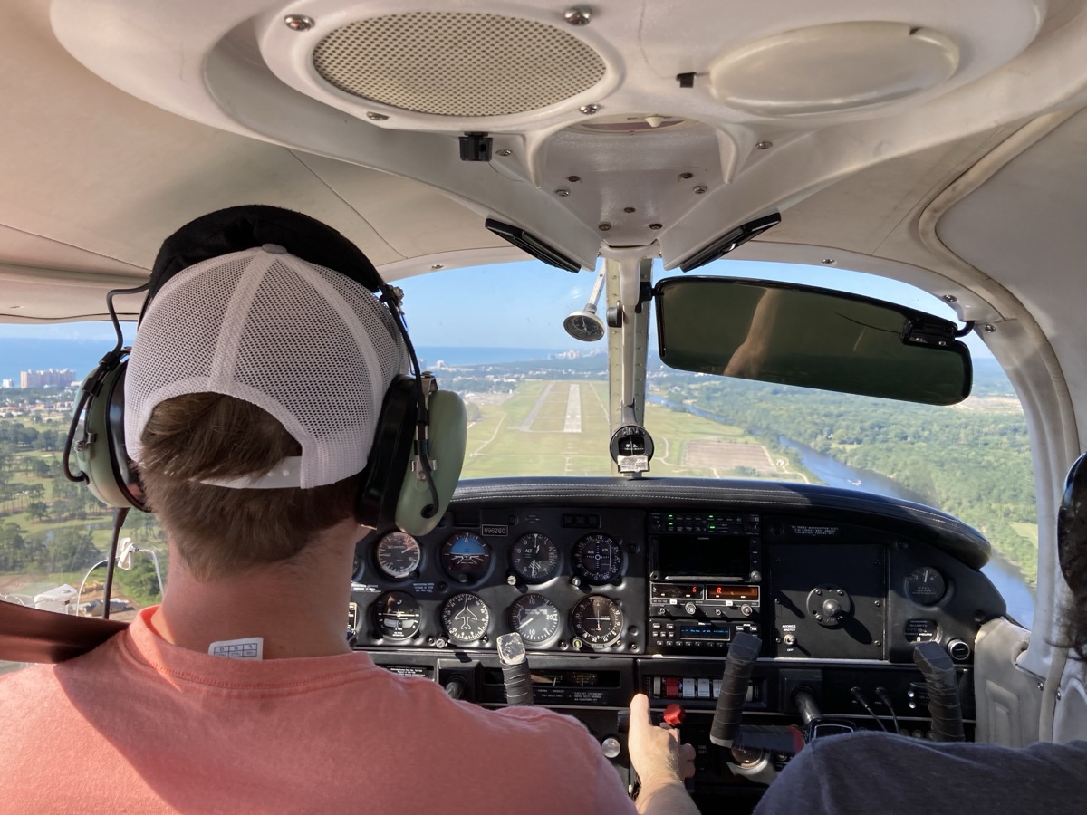 Cockpit view during landing
