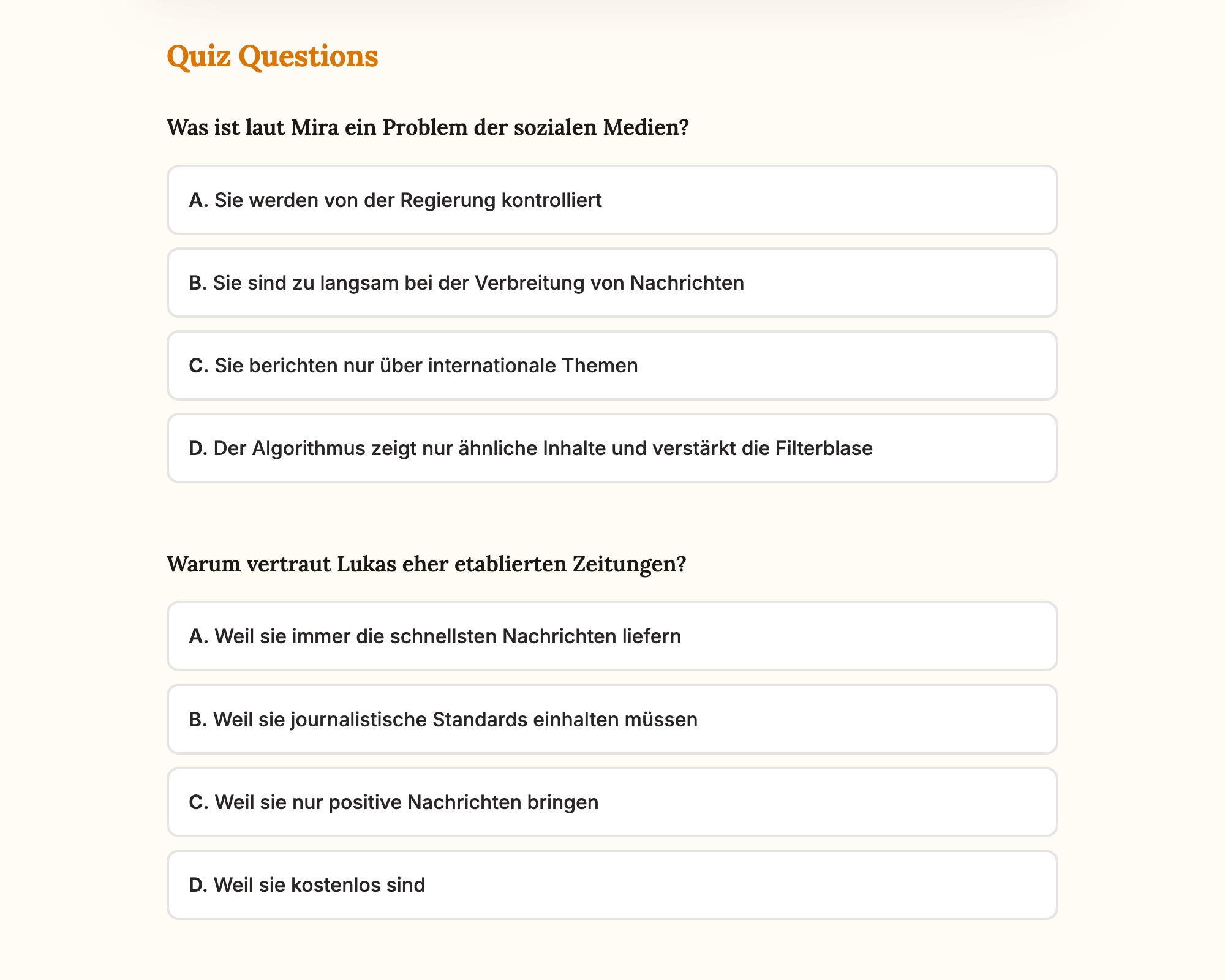 Comprehension quiz questions