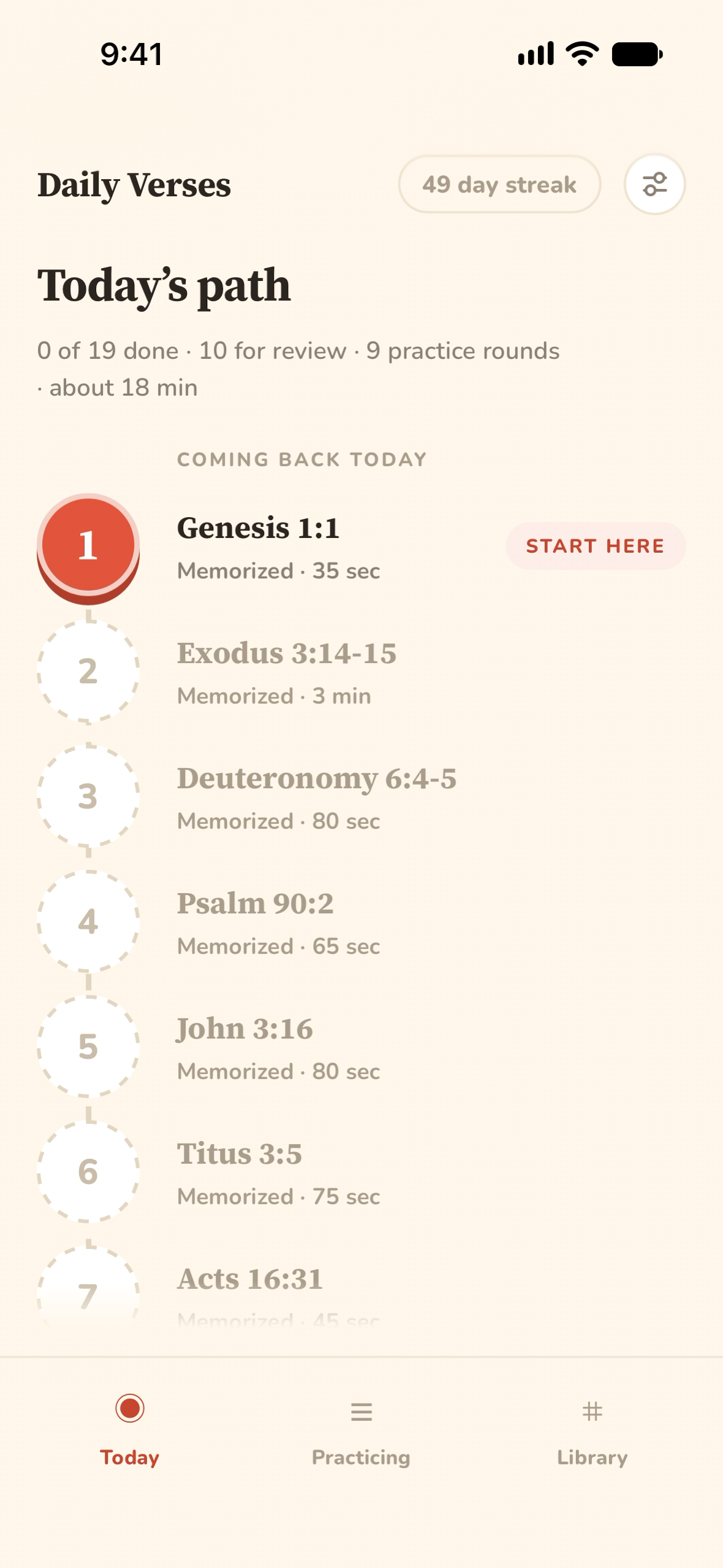 Daily Verses interface
