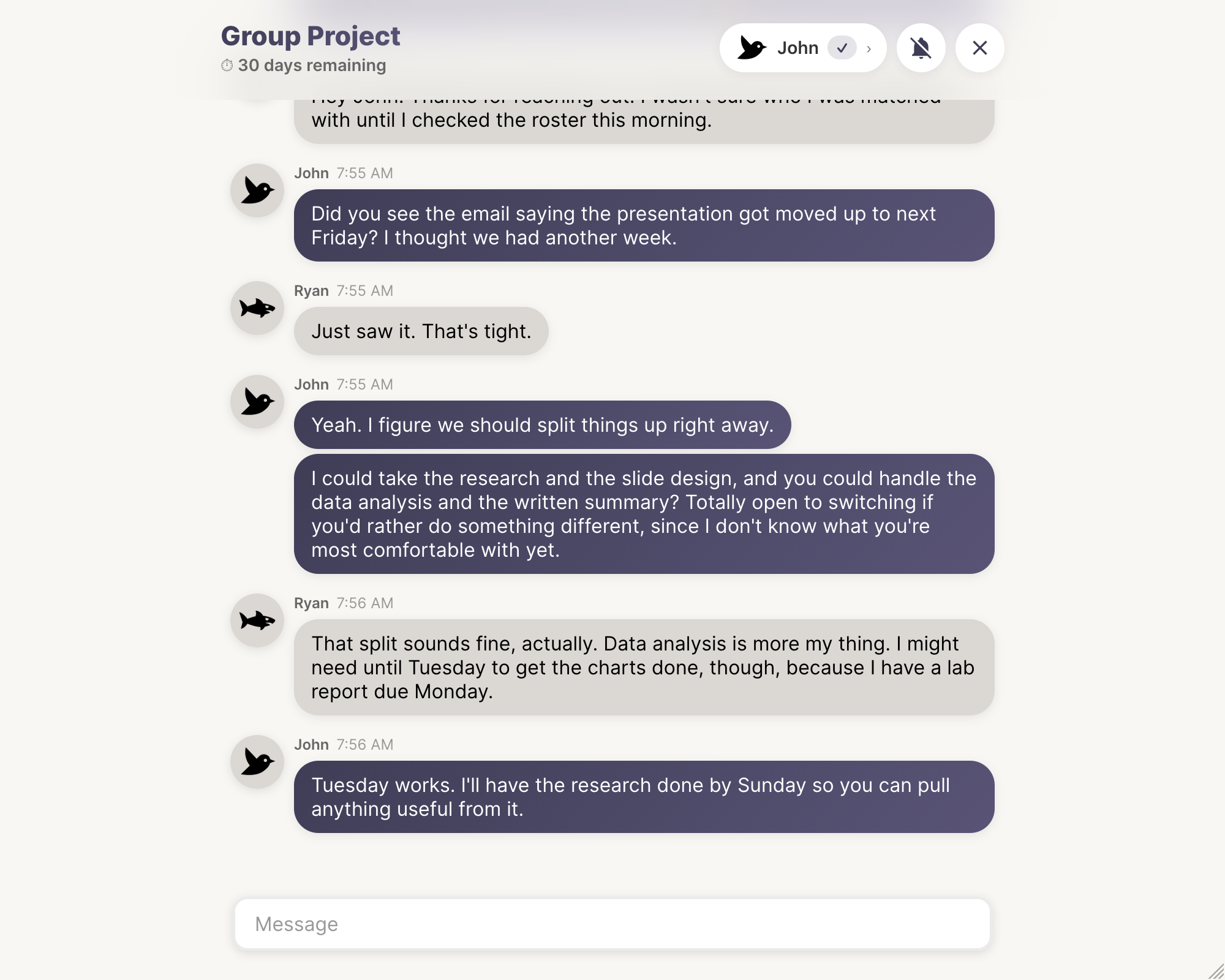 OneTimeChat interface
